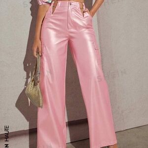 SHEIN Haute O-Ring Cut Out PU Leather Cargo Pants